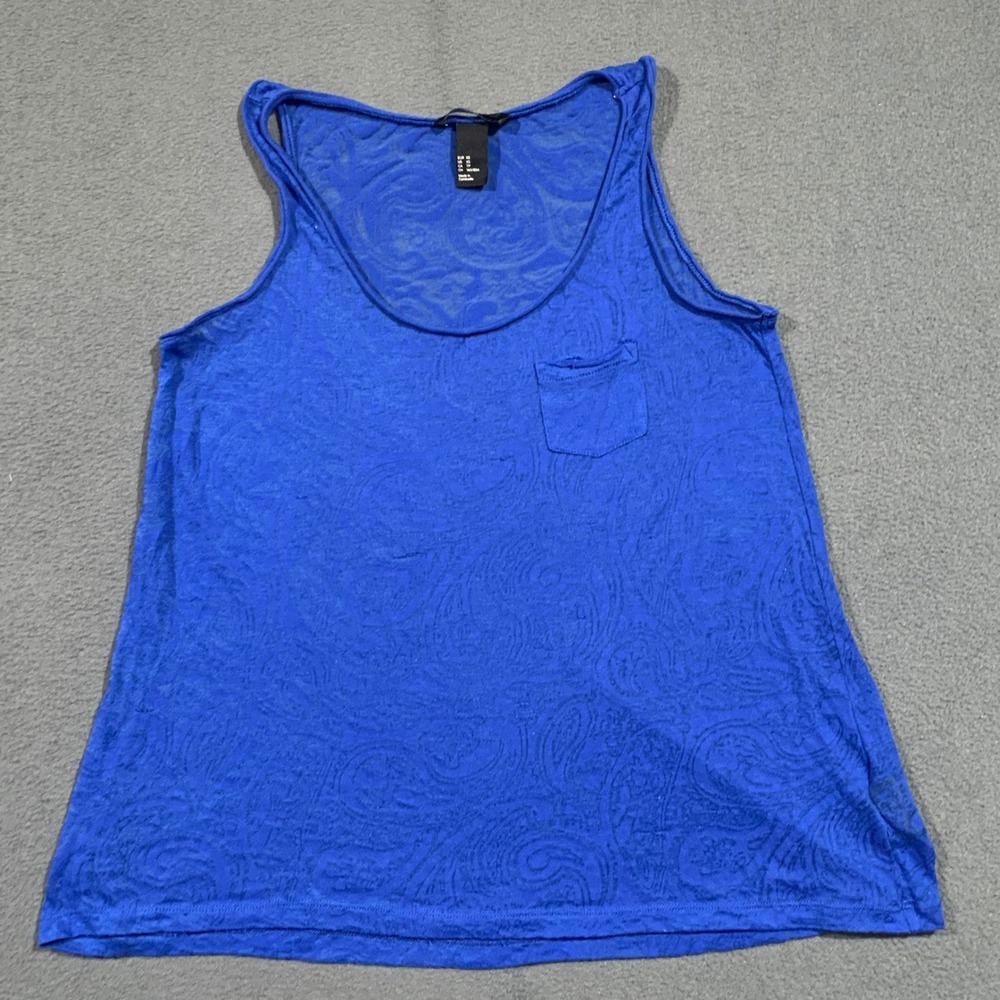H&M‎ Royal Blue Paisley Burnout Tank Top XS Lightweight Pocket Sleeveless Summer